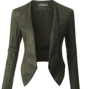 Able Olive Green Open-Front Blazer Jacket